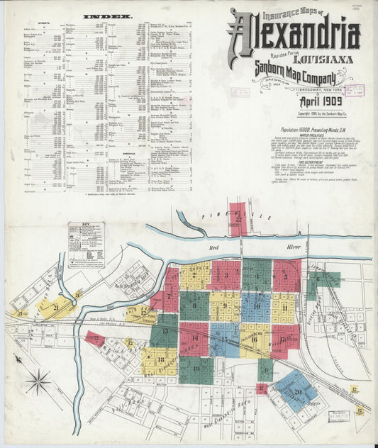 Sanborn Fire Insurance Map from Alexandria, Rapides Parish, Louisiana (1909), Sheet #0001 - Complete Map Set gallery image, historic Sanborn map, vintage wall art, Louisiana Louisiana