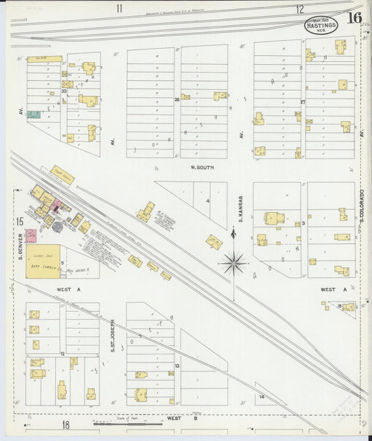 Sanborn Fire Insurance Map from Hastings, Adams County, Nebraska (1905), Sheet #0016 - Historic Sanborn Fire Insurance Map Print, vintage old map wall art, antique decor, genealogy gift, Nebraska Nebraska map