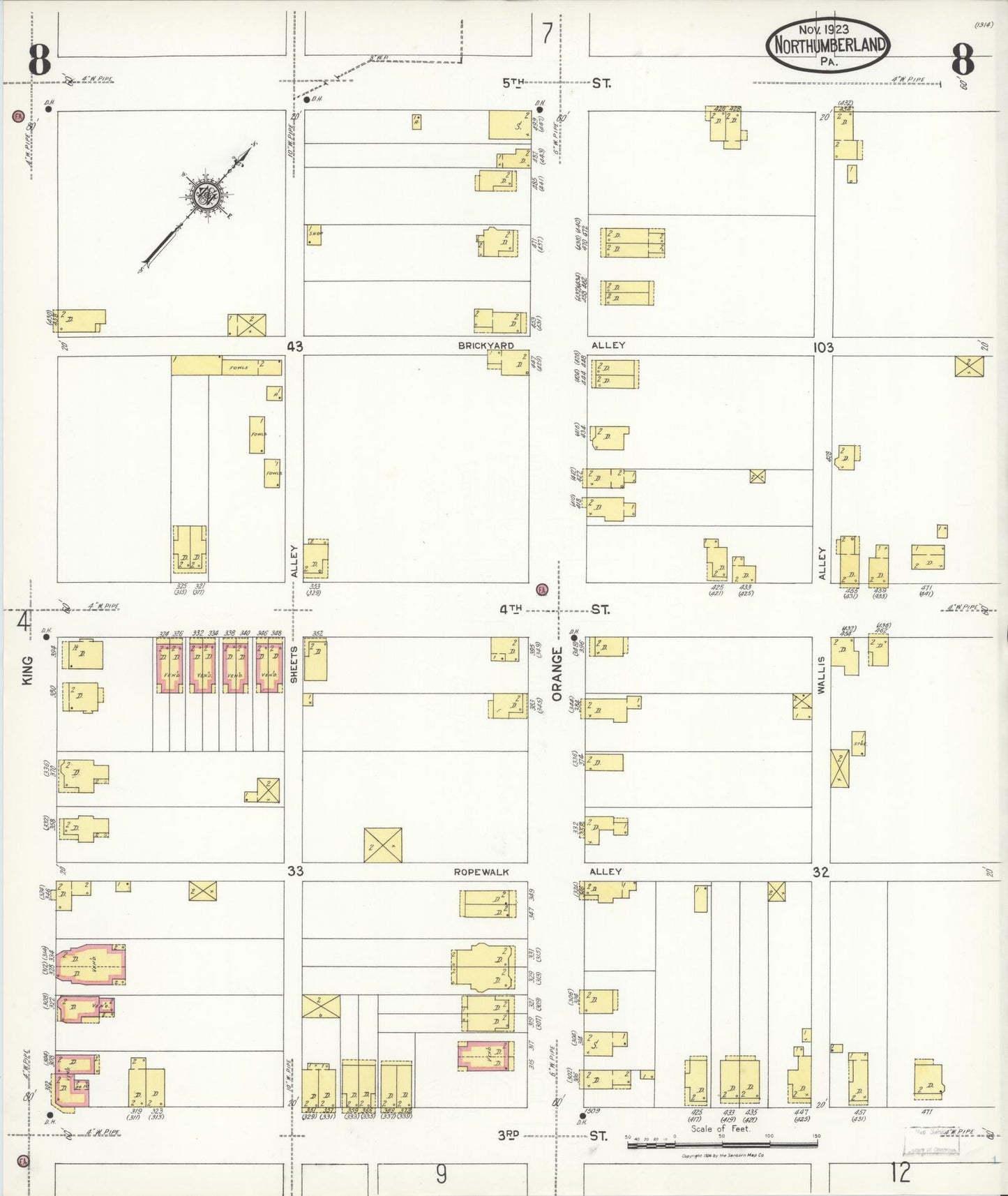 Sanborn Fire Insurance Map from Northumberland, Northumberland County, Pennsylvania (1923), Sheet #0008 - Complete Map Set gallery image, historic Sanborn map, vintage wall art, Pennsylvania Pennsylvania