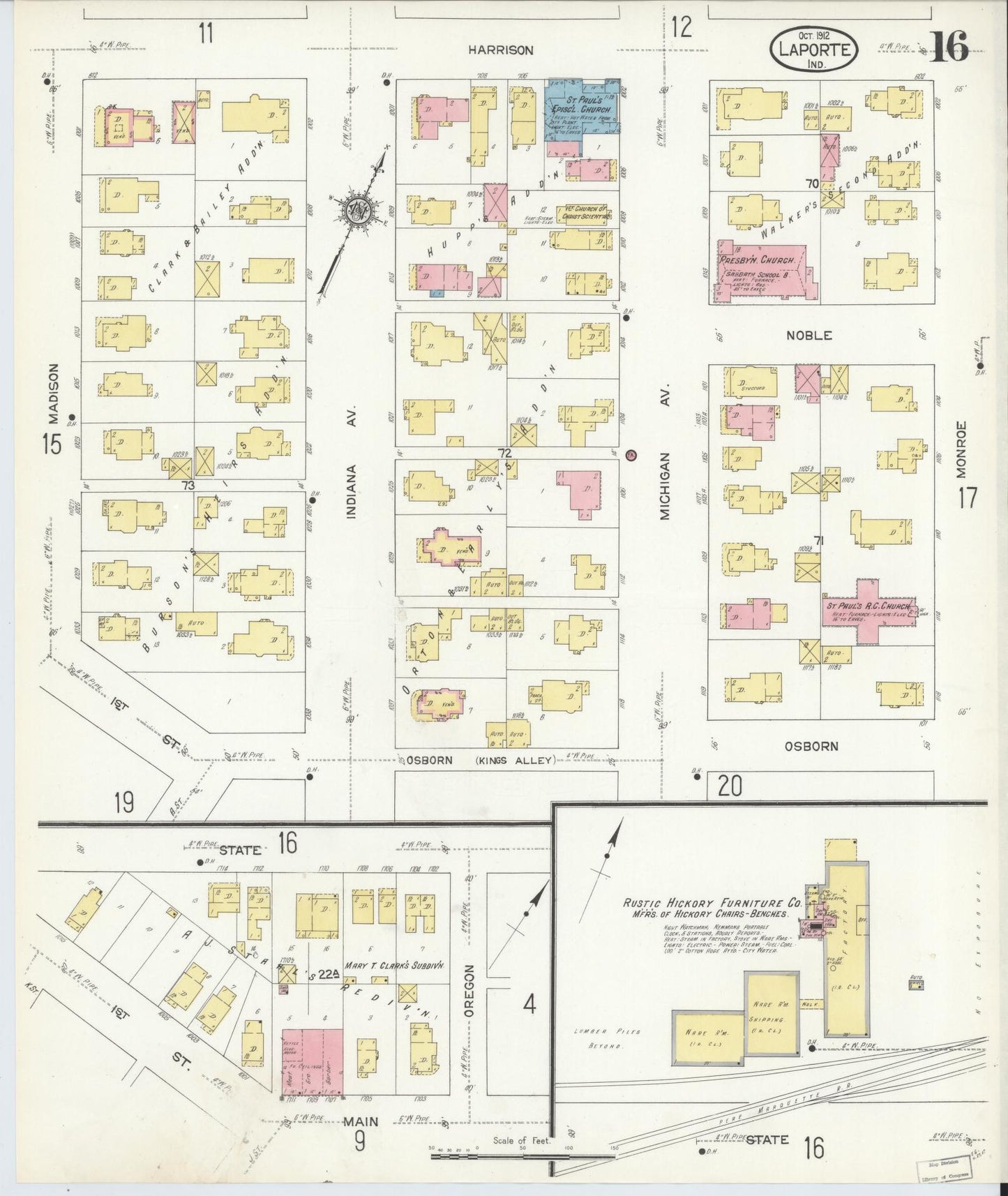 Sanborn Fire Insurance Map from La Porte, La Porte County, Indiana (1912), Sheet #0016 - Complete Map Set gallery image, historic Sanborn map, vintage wall art, Indiana Indiana
