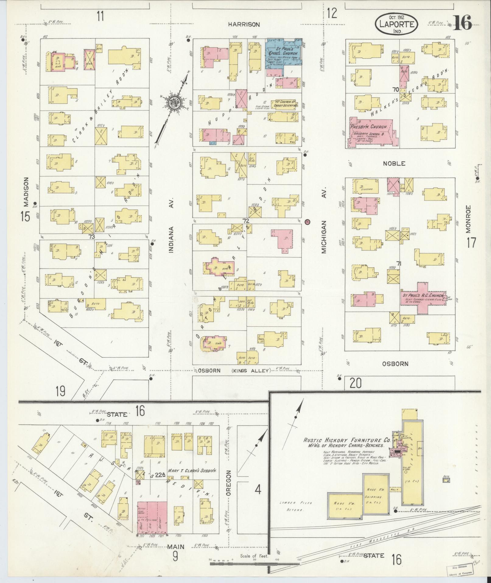 Sanborn Fire Insurance Map from La Porte, La Porte County, Indiana (1912), Sheet #0016 - Complete Map Set gallery image, historic Sanborn map, vintage wall art, Indiana Indiana