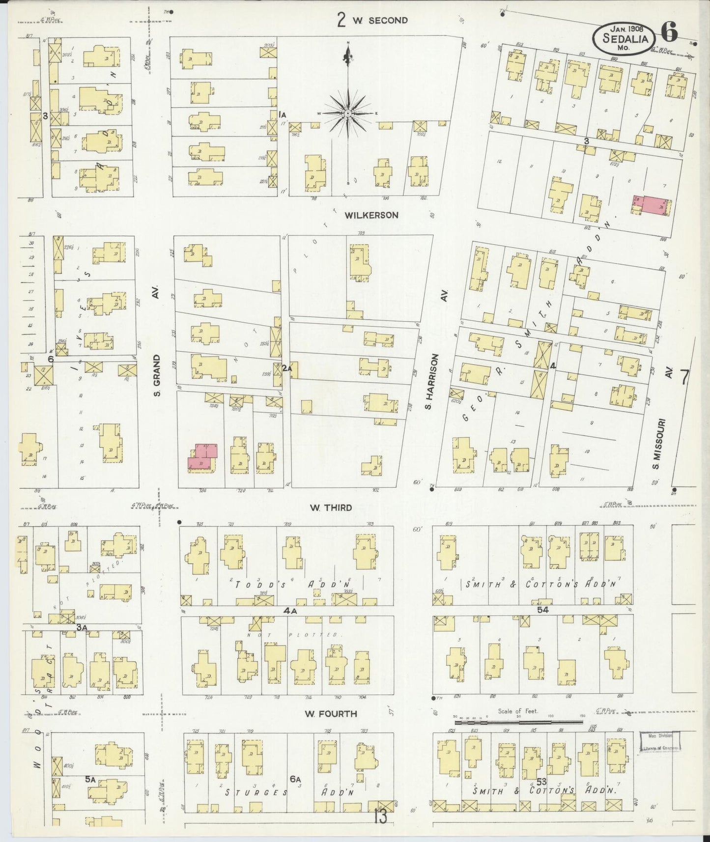 Sanborn Fire Insurance Map from Sedalia, Pettis County, Missouri (1908), Sheet #0006 - Historic Sanborn Fire Insurance Map Print, vintage old map wall art, antique decor, genealogy gift, Missouri Missouri map