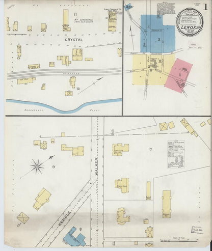 Sanborn Fire Insurance Map from Lenox, Berkshire County, Massachusetts (1893), Sheet #0001 - Complete Map Set gallery image, historic Sanborn map, vintage wall art, Massachusetts Massachusetts