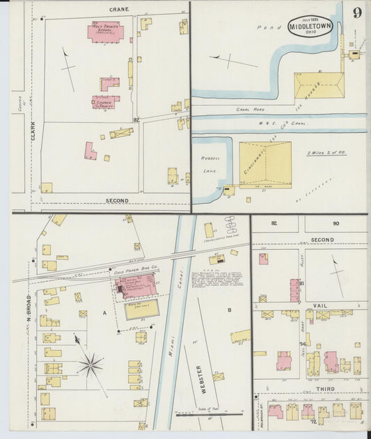 Sanborn Fire Insurance Map from Middletown, Butler County, Ohio (1895), Sheet #0009 - Historic Sanborn Fire Insurance Map Print, vintage old map wall art, antique decor, genealogy gift, Ohio Ohio map