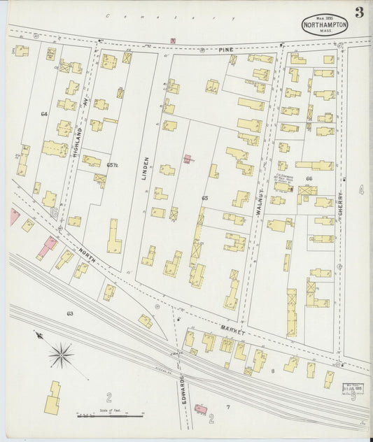Sanborn Fire Insurance Map from Northampton, Hampshire County, Massachusetts (1895), Sheet #0003 - Historic Sanborn Fire Insurance Map Print, vintage old map wall art, antique decor, genealogy gift, Massachusetts Massachusetts map