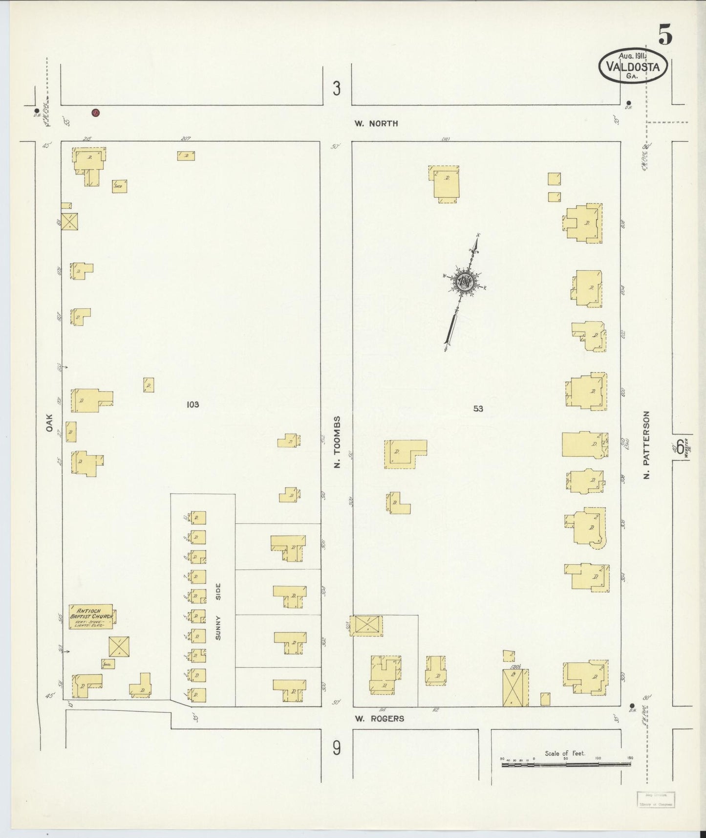 Sanborn Fire Insurance Map from Valdosta, Lowndes County, Georgia (1911), Sheet #0005 - Complete Map Set gallery image, historic Sanborn map, vintage wall art, Georgia Georgia