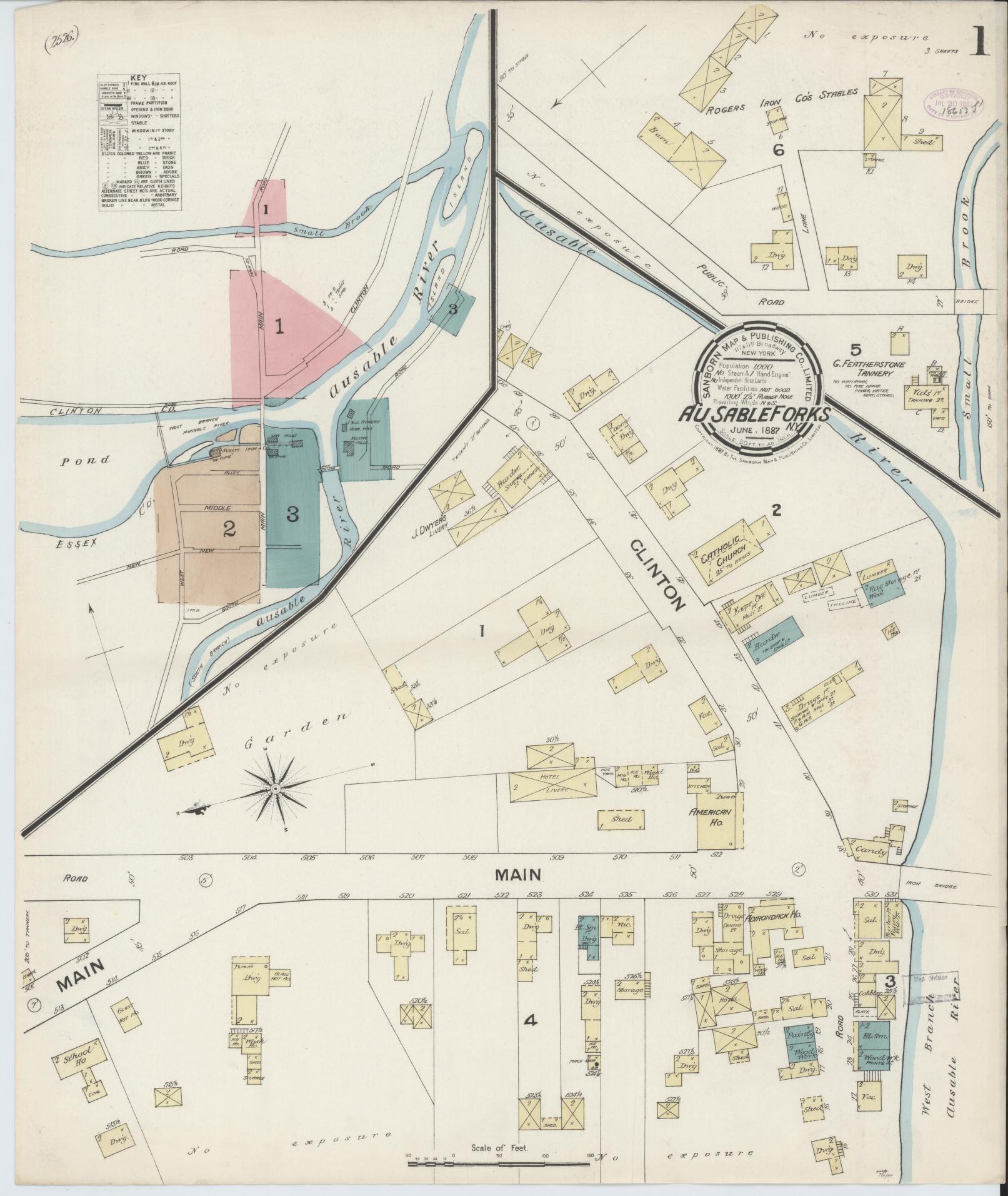 Sanborn Fire Insurance Map from Au Sable Forks, Essex And Clinton Counties, New York. (1887) – Historic Sanborn Fire Insurance Map Print