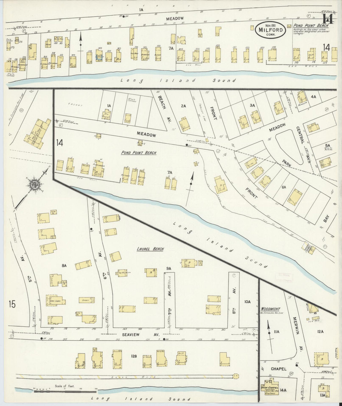 Sanborn Fire Insurance Map from Milford, New Haven County, Connecticut (1911), Sheet #0014 - Historic Sanborn Fire Insurance Map Print, vintage old map wall art, antique decor, genealogy gift, Connecticut Connecticut map