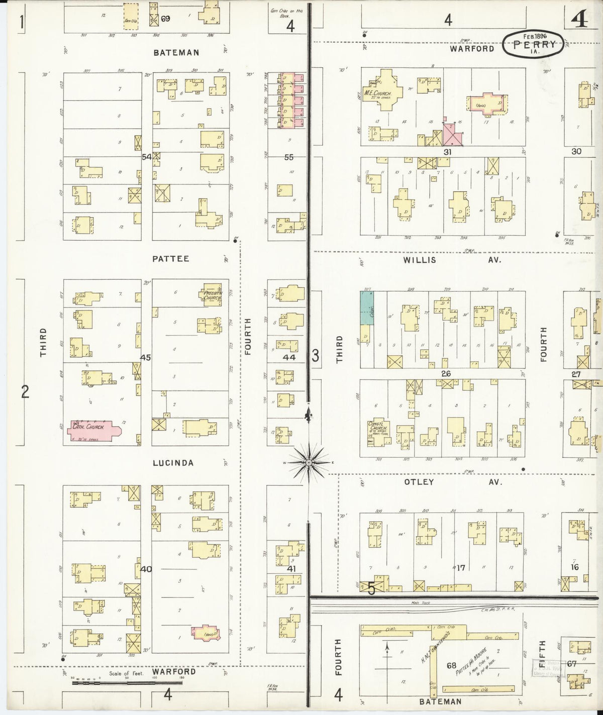 Sanborn Fire Insurance Map from Perry, Dallas County, Iowa (1896), Sheet #0004 - Historic Sanborn Fire Insurance Map Print, vintage old map wall art