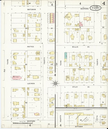 Sanborn Fire Insurance Map from Perry, Dallas County, Iowa (1896), Sheet #0004 - Historic Sanborn Fire Insurance Map Print, vintage old map wall art