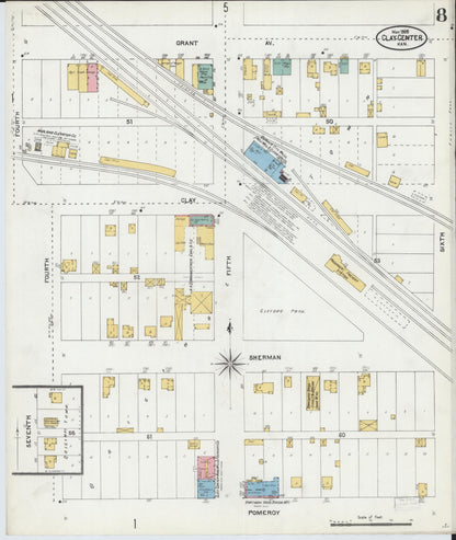 Sanborn Fire Insurance Map from Clay Center, Clay County, Kansas (1905), Sheet #0008 - Complete Map Set gallery image, historic Sanborn map, vintage wall art, Kansas Kansas