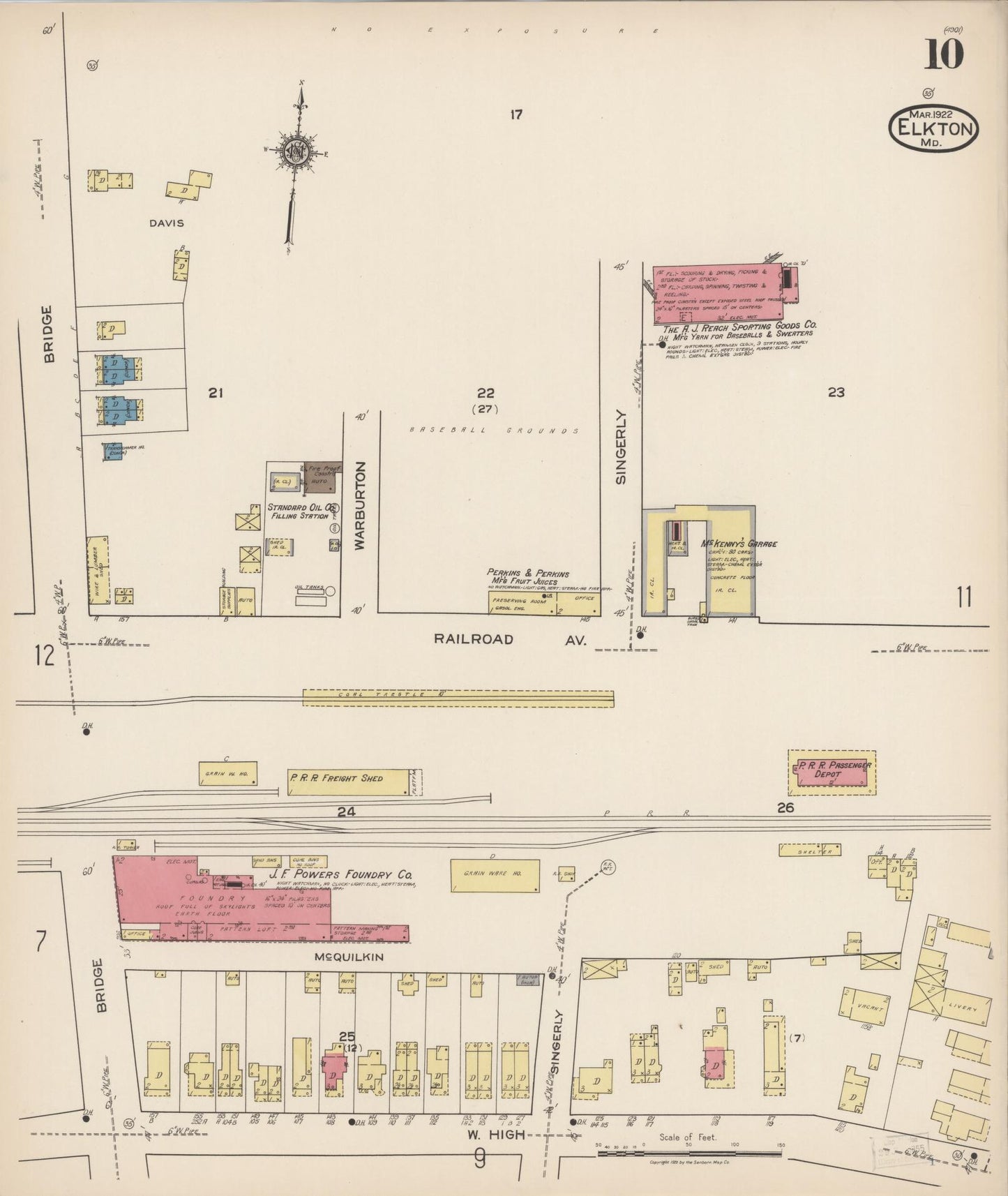 Sanborn Fire Insurance Map from Elkton, Cecil County, Maryland (1922), Sheet #0010 - Complete Map Set gallery image, historic Sanborn map, vintage wall art, Maryland Maryland