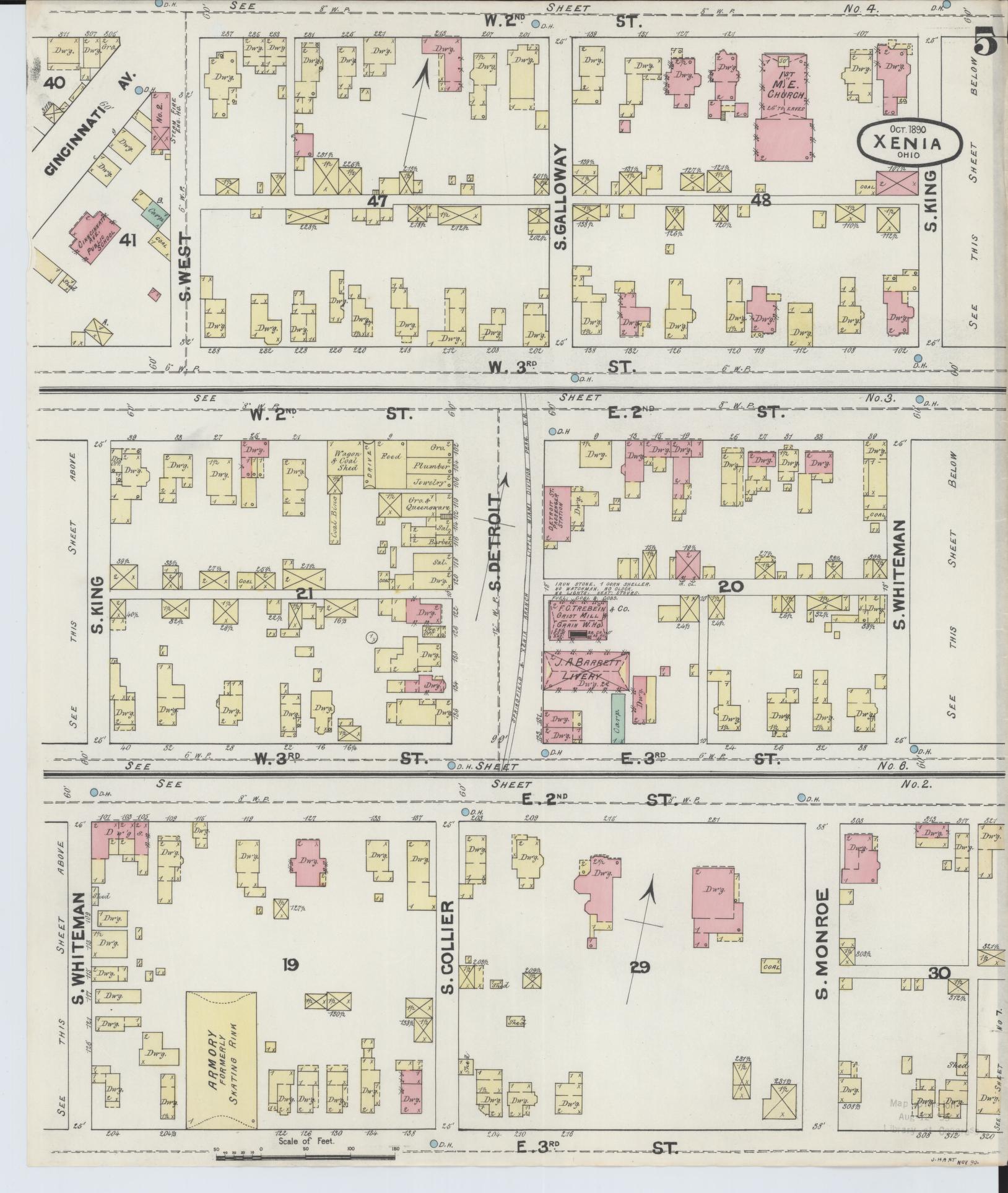 Sanborn Fire Insurance Map from Xenia, Greene County, Ohio (1890), Sheet #0005 - Complete Map Set gallery image, historic Sanborn map, vintage wall art, Ohio Ohio