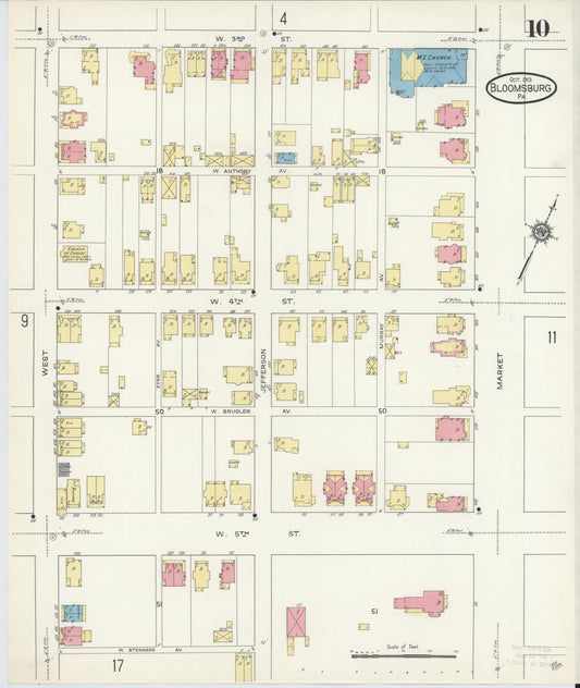 Sanborn Fire Insurance Map from Bloomsburg, Columbia County, Pennsylvania (1913), Sheet #0010 - Historic Sanborn Fire Insurance Map Print, vintage old map wall art, antique decor, genealogy gift, Pennsylvania Pennsylvania map