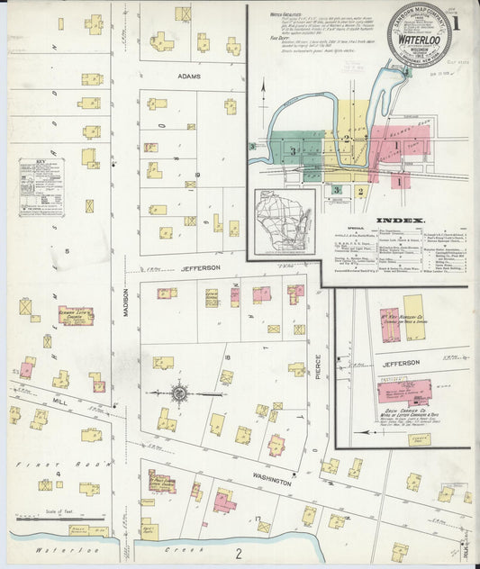 Sanborn Fire Insurance Map from Waterloo, Jefferson County, Wisconsin (1912), Sheet #0001 - Historic Sanborn Fire Insurance Map Print, vintage old map wall art, antique decor, genealogy gift, Wisconsin Wisconsin map