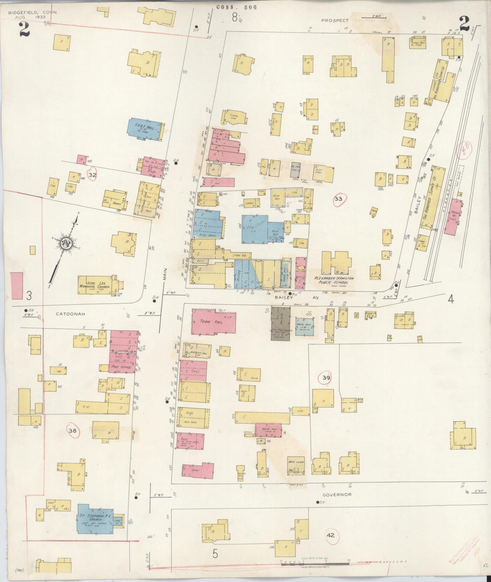 Sanborn Fire Insurance Map from Ridgefield, Fairfield County, Connecticut (1940), Sheet #0002 - Complete Map Set gallery image, historic Sanborn map, vintage wall art, Connecticut Connecticut