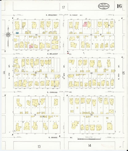 Sanborn Fire Insurance Map from Parsons, Labette County, Kansas (1911), Sheet #0016 - Complete Map Set gallery image, historic Sanborn map, vintage wall art, Kansas Kansas