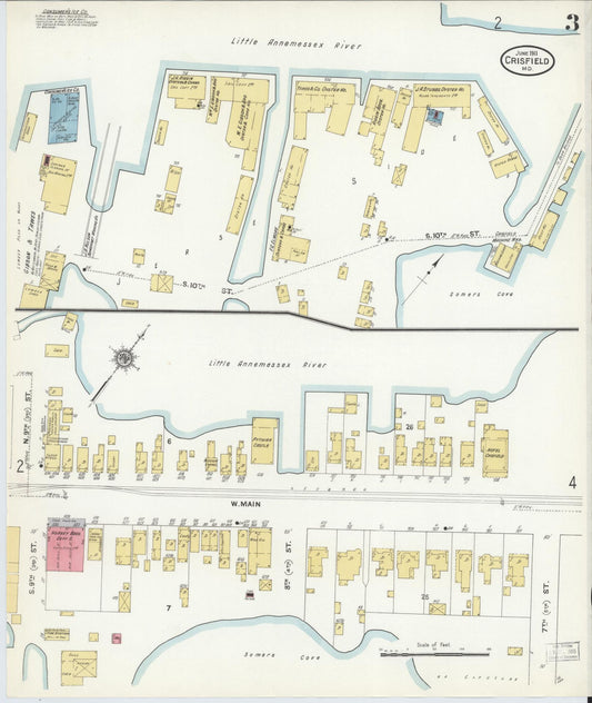 Sanborn Fire Insurance Map from Crisfield, Somerset County, Maryland (1911), Sheet #0003 - Historic Sanborn Fire Insurance Map Print, vintage old map wall art, antique decor, genealogy gift, Maryland Maryland map