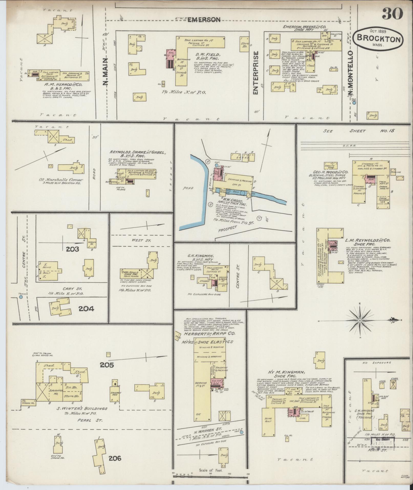 Sanborn Fire Insurance Map from Brockton, Plymouth County, Massachusetts (1889), Sheet #0030 - Complete Map Set gallery image, historic Sanborn map, vintage wall art, Massachusetts Massachusetts
