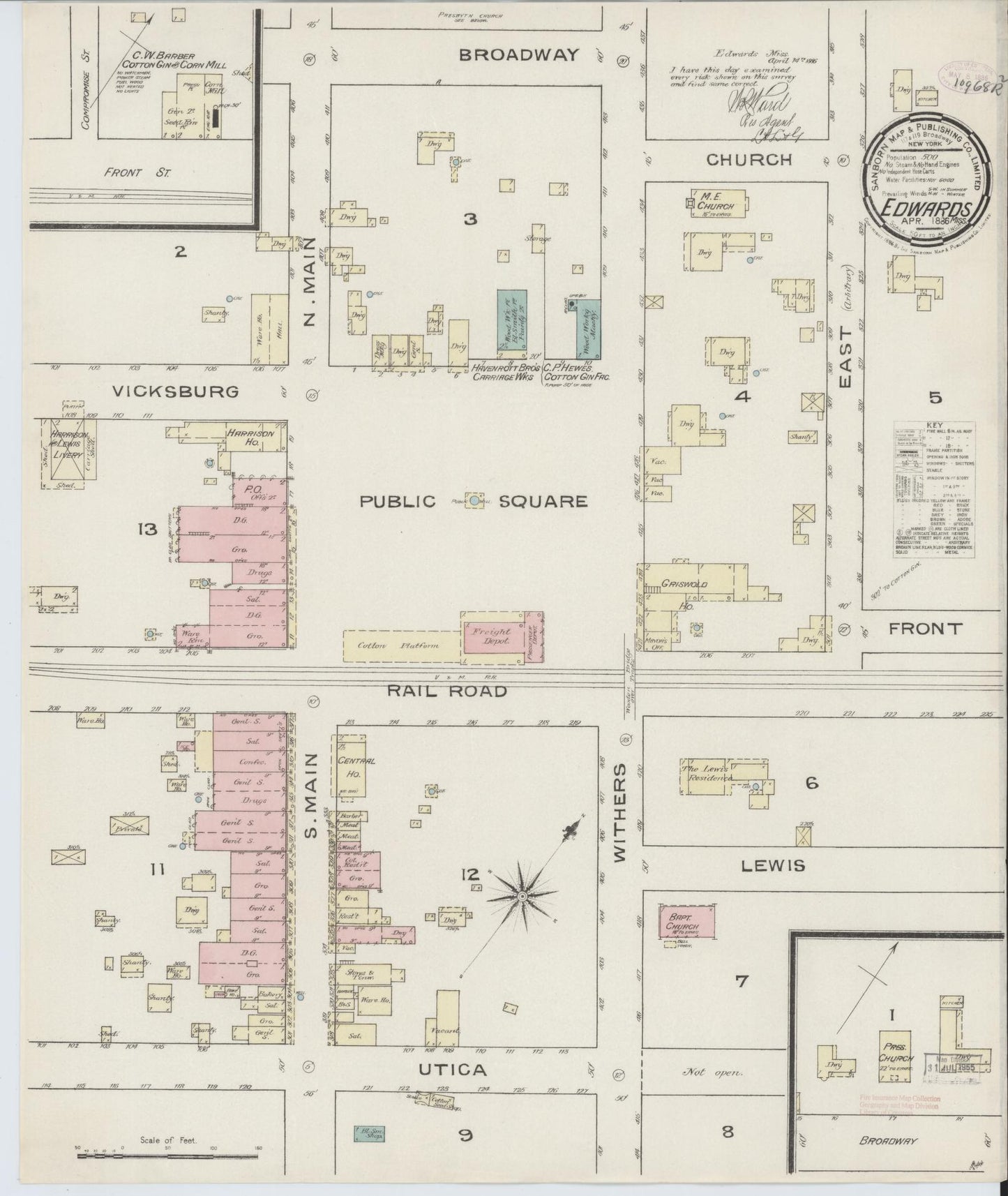 Sanborn Fire Insurance Map from Edwards, Hinds County, Mississippi (1896), Sheet #0001 - Historic Sanborn Fire Insurance Map Print, vintage old map wall art, antique decor, genealogy gift, Mississippi Mississippi map