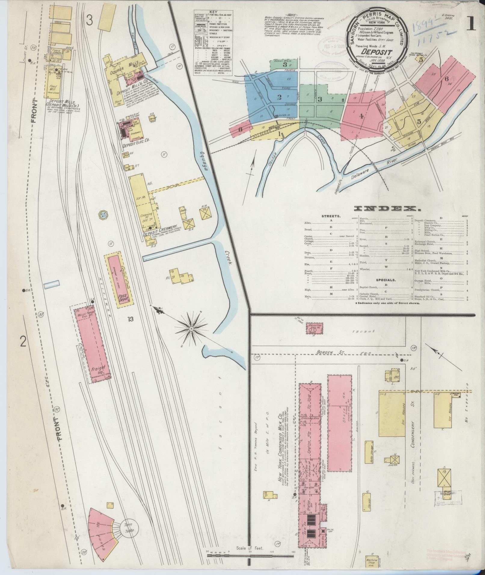 Sanborn Fire Insurance Map from Deposit, Broome And Delaware Counties, New York. (1899) – Historic Sanborn Fire Insurance Map Print