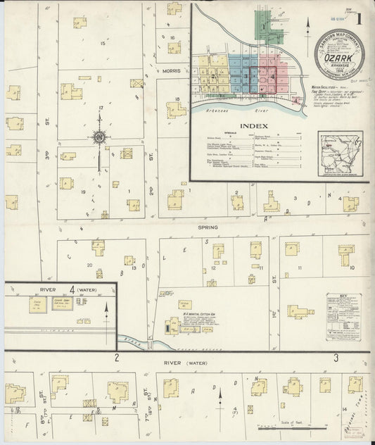 Sanborn Fire Insurance Map from Ozark, Franklin County, Arkansas (1914), Sheet #0001 - Historic Sanborn Fire Insurance Map Print, vintage old map wall art, antique decor, genealogy gift, Arkansas Arkansas map