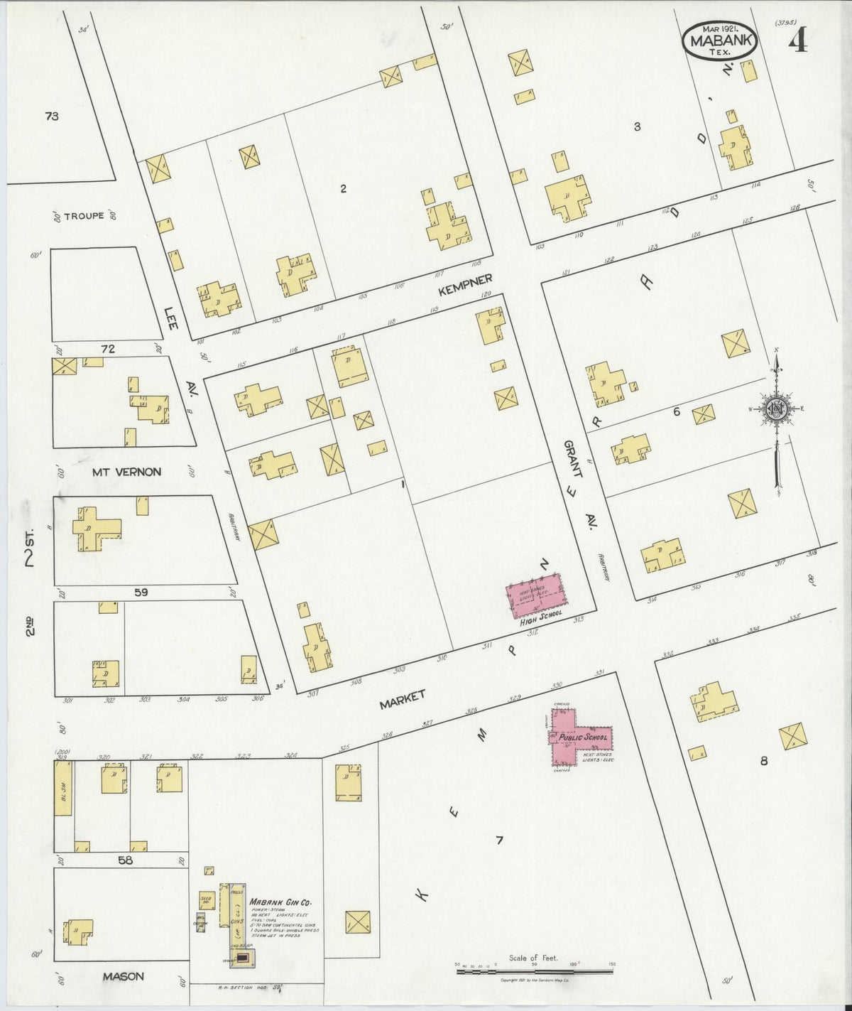 Sanborn Fire Insurance Map from Mabank, Kaufman County, Texas (1921), Sheet #0004 - Historic Sanborn Fire Insurance Map Print, vintage old map wall art, antique decor, genealogy gift, Texas Texas map