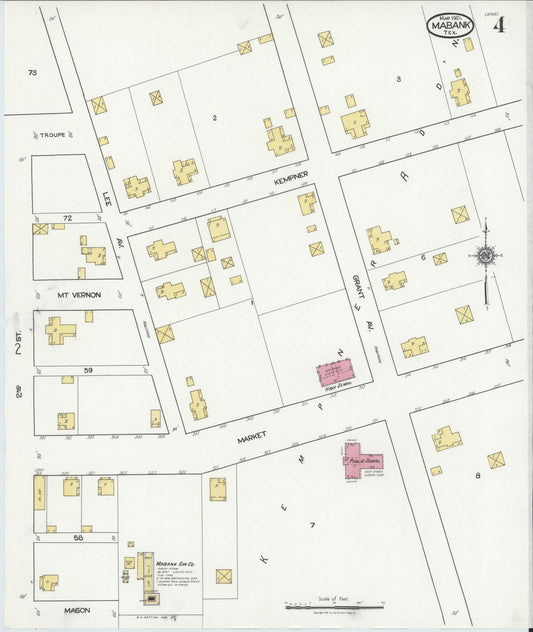 Sanborn Fire Insurance Map from Mabank, Kaufman County, Texas (1921), Sheet #0004 - Historic Sanborn Fire Insurance Map Print, vintage old map wall art, antique decor, genealogy gift, Texas Texas map
