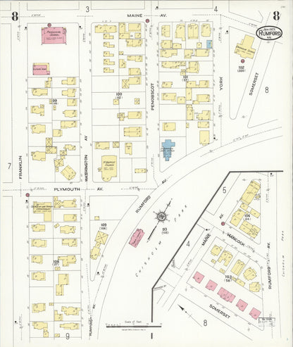 Sanborn Fire Insurance Map from Rumford, Oxford County, Maine (1923), Sheet #0008 - Complete Map Set gallery image, historic Sanborn map, vintage wall art, Maine Maine
