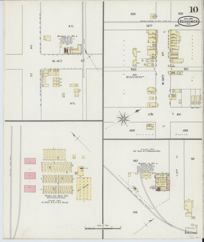 Sanborn Fire Insurance Map from Bessemer, Jefferson County, Alabama (1895), Sheet #0010 - Complete Map Set gallery image, historic Sanborn map, vintage wall art, Alabama Alabama