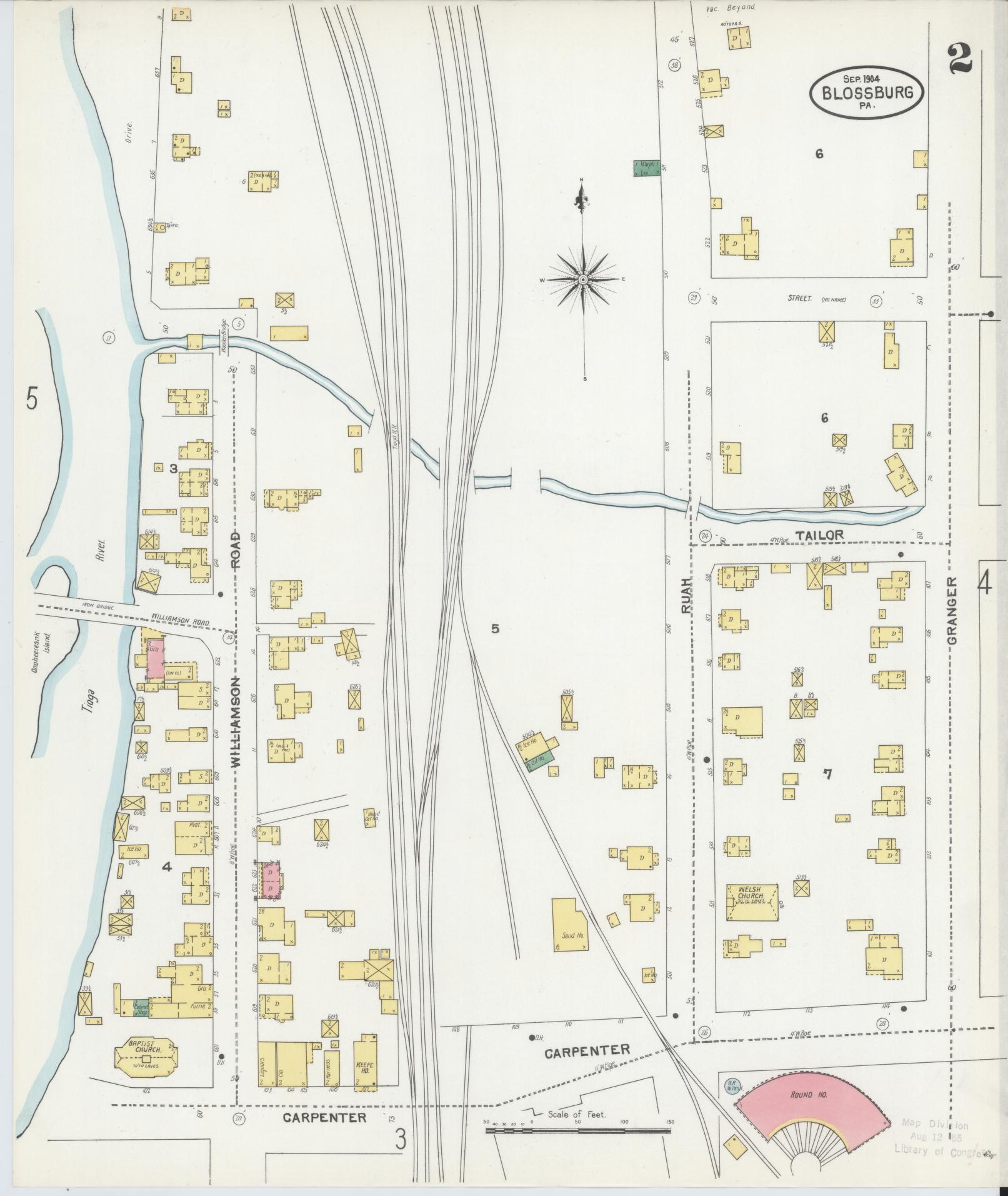 Sanborn Fire Insurance Map from Blossburg, Tioga County, Pennsylvania (1904), Sheet #0002 - Historic Sanborn Fire Insurance Map Print, vintage old map wall art, antique decor, genealogy gift, Pennsylvania Pennsylvania map
