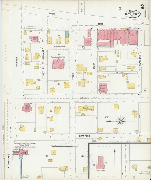 Sanborn Fire Insurance Map from Cedartown, Polk County, Georgia (1900), Sheet #0002 - Historic Sanborn Fire Insurance Map Print, vintage old map wall art, antique decor, genealogy gift, Georgia Georgia map