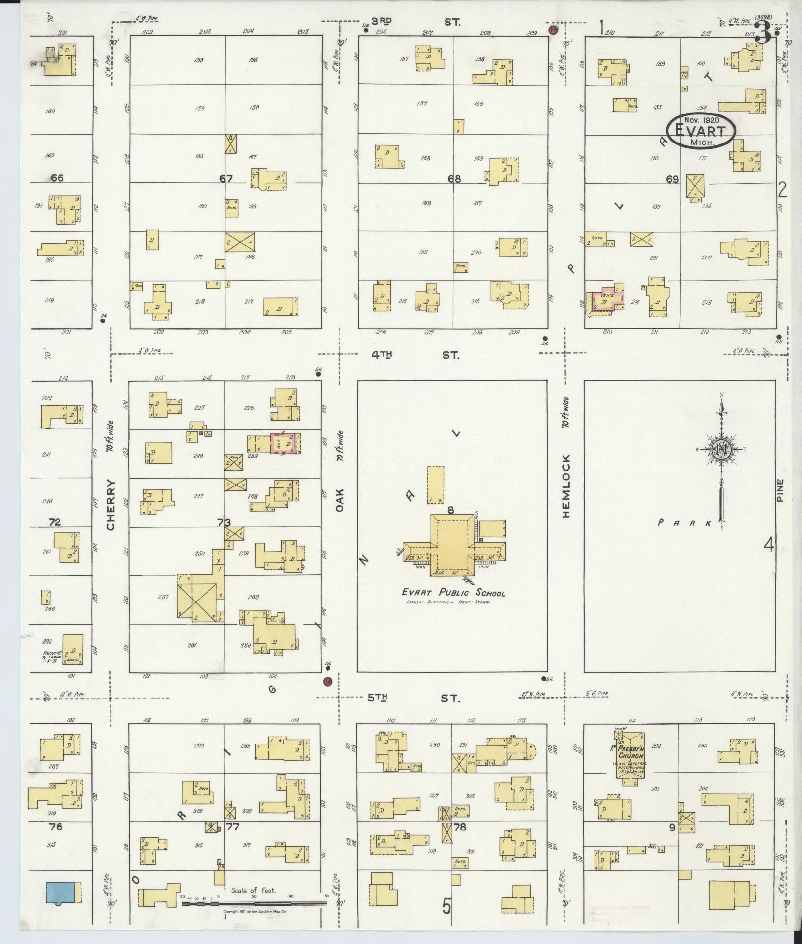 Sanborn Fire Insurance Map from Evart, Osceola County, Michigan (1920), Sheet #0003 - Historic Sanborn Fire Insurance Map Print, vintage old map wall art, antique decor, genealogy gift, Michigan Michigan map
