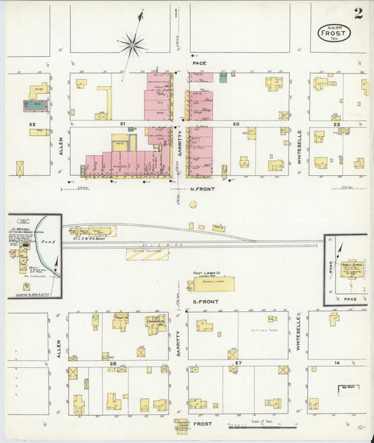 Sanborn Fire Insurance Map from Frost, Navarro County, Texas (1909), Sheet #0002 - Historic Sanborn Fire Insurance Map Print, vintage old map wall art, antique decor, genealogy gift, Texas Texas map
