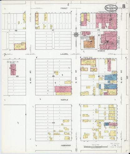 Sanborn Fire Insurance Map from Brainerd, Crow Wing County, Minnesota (1917), Sheet #0008 - Historic Sanborn Fire Insurance Map Print, vintage old map wall art, antique decor, genealogy gift, Minnesota Minnesota map