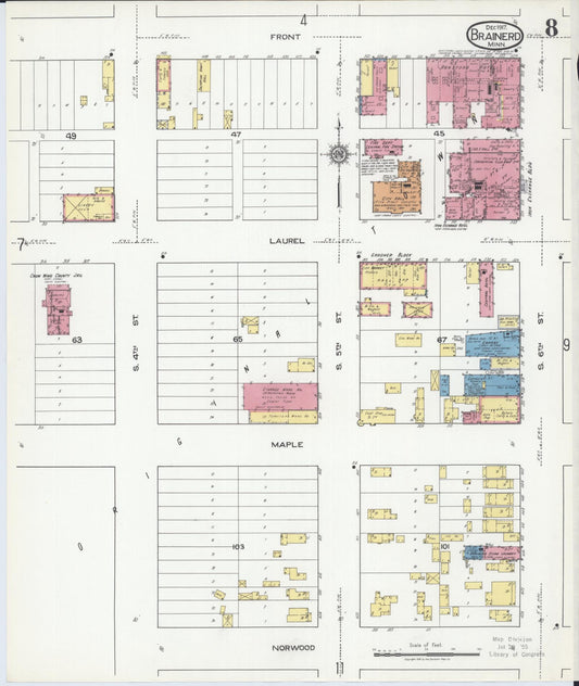 Sanborn Fire Insurance Map from Brainerd, Crow Wing County, Minnesota (1917), Sheet #0008 - Historic Sanborn Fire Insurance Map Print, vintage old map wall art, antique decor, genealogy gift, Minnesota Minnesota map