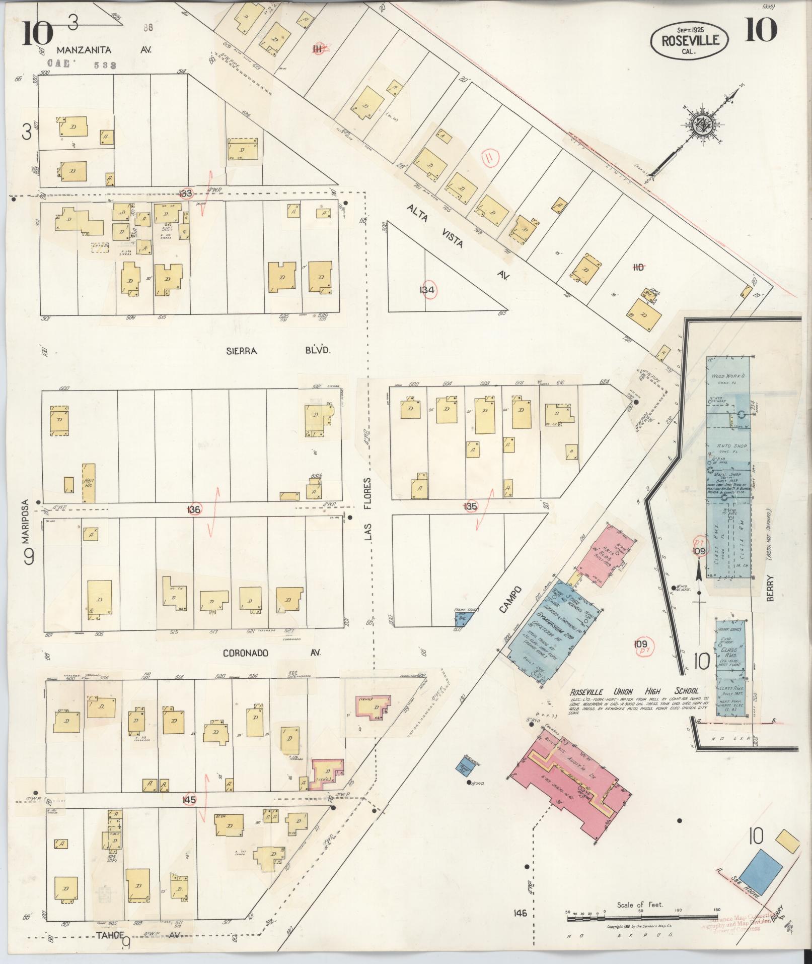 Sanborn Fire Insurance Map from Roseville, Placer County, California (1944), Sheet #0010 - Complete Map Set gallery image, historic Sanborn map, vintage wall art, California California