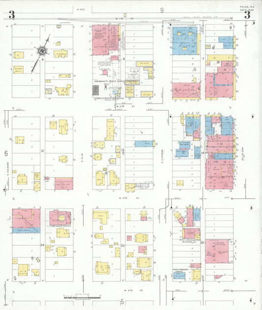 Sanborn Fire Insurance Map from Pecos, Reeves County, Texas (1939), Sheet #0003 - Historic Sanborn Fire Insurance Map Print, vintage old map wall art, antique decor, genealogy gift, Texas Texas map