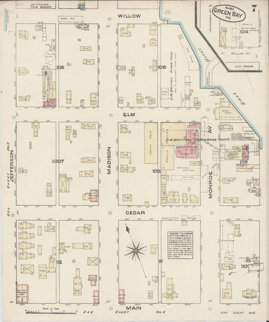 Sanborn Fire Insurance Map from Green Bay, Brown County, Wisconsin (1883), Sheet #0007 - Historic Sanborn Fire Insurance Map Print, vintage old map wall art, antique decor, genealogy gift, Wisconsin Wisconsin map