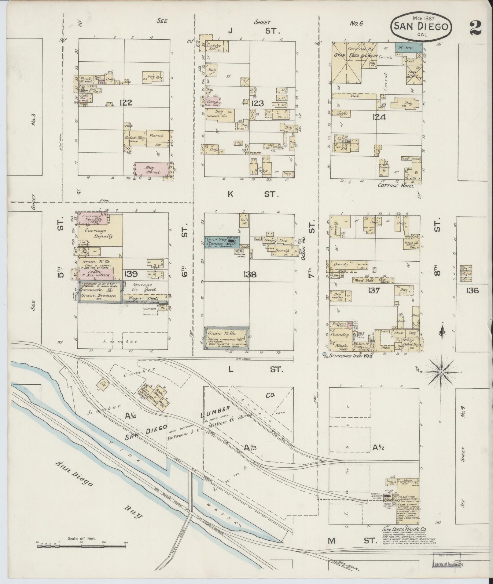 Sanborn Fire Insurance Map from San Diego, San Diego County, California (1887), Sheet #0002 - Complete Map Set gallery image, historic Sanborn map, vintage wall art, California California