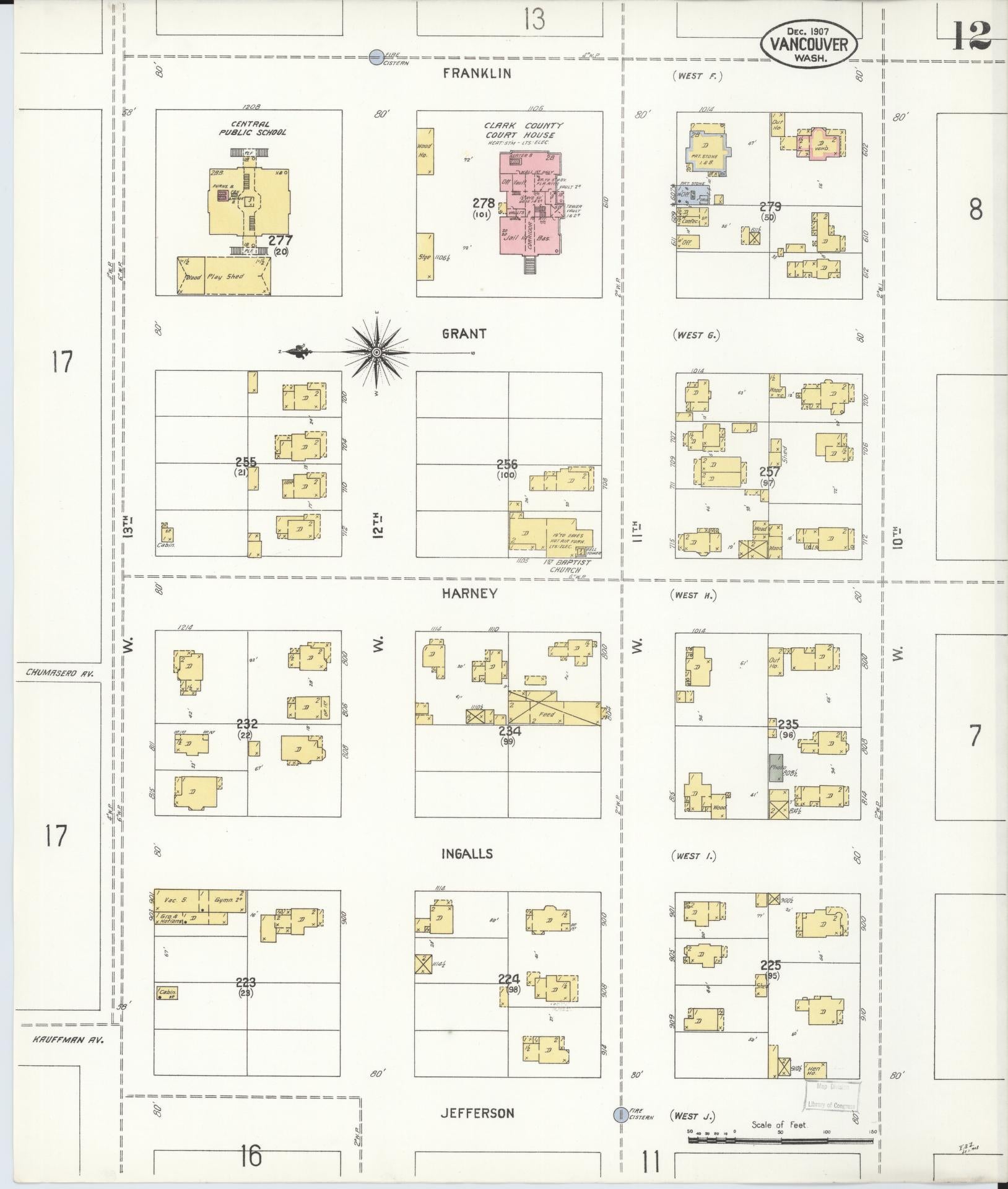 Sanborn Fire Insurance Map from Vancouver, Clark County, Washington (1907), Sheet #0012 - Complete Map Set gallery image, historic Sanborn map, vintage wall art, Washington Washington