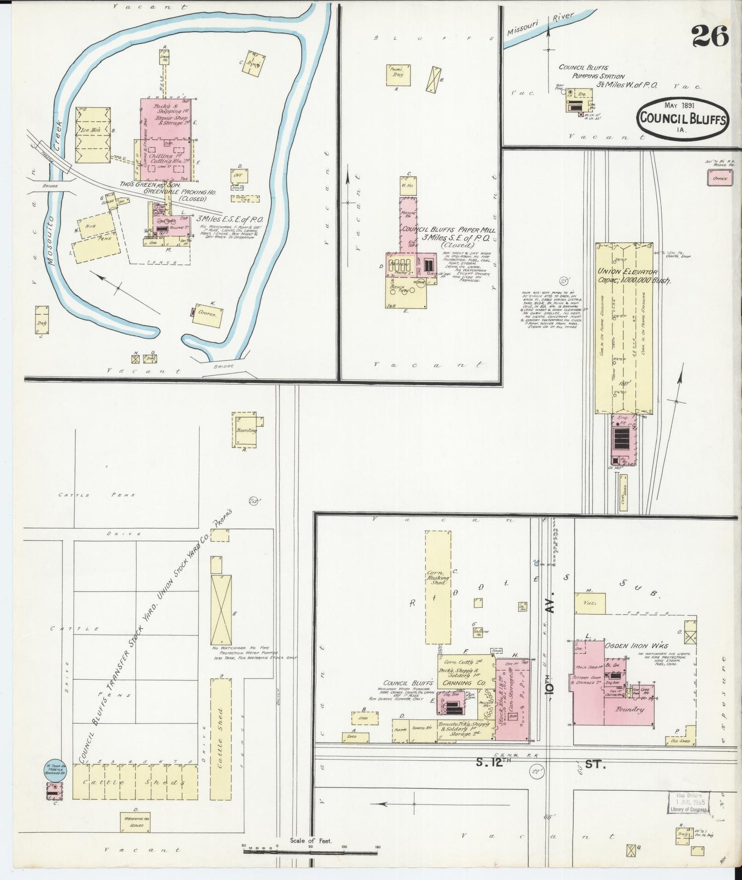 Sanborn Fire Insurance Map from Council Bluffs, Pottawattamie County, Iowa (1891), Sheet #0026 - Historic Sanborn Fire Insurance Map Print