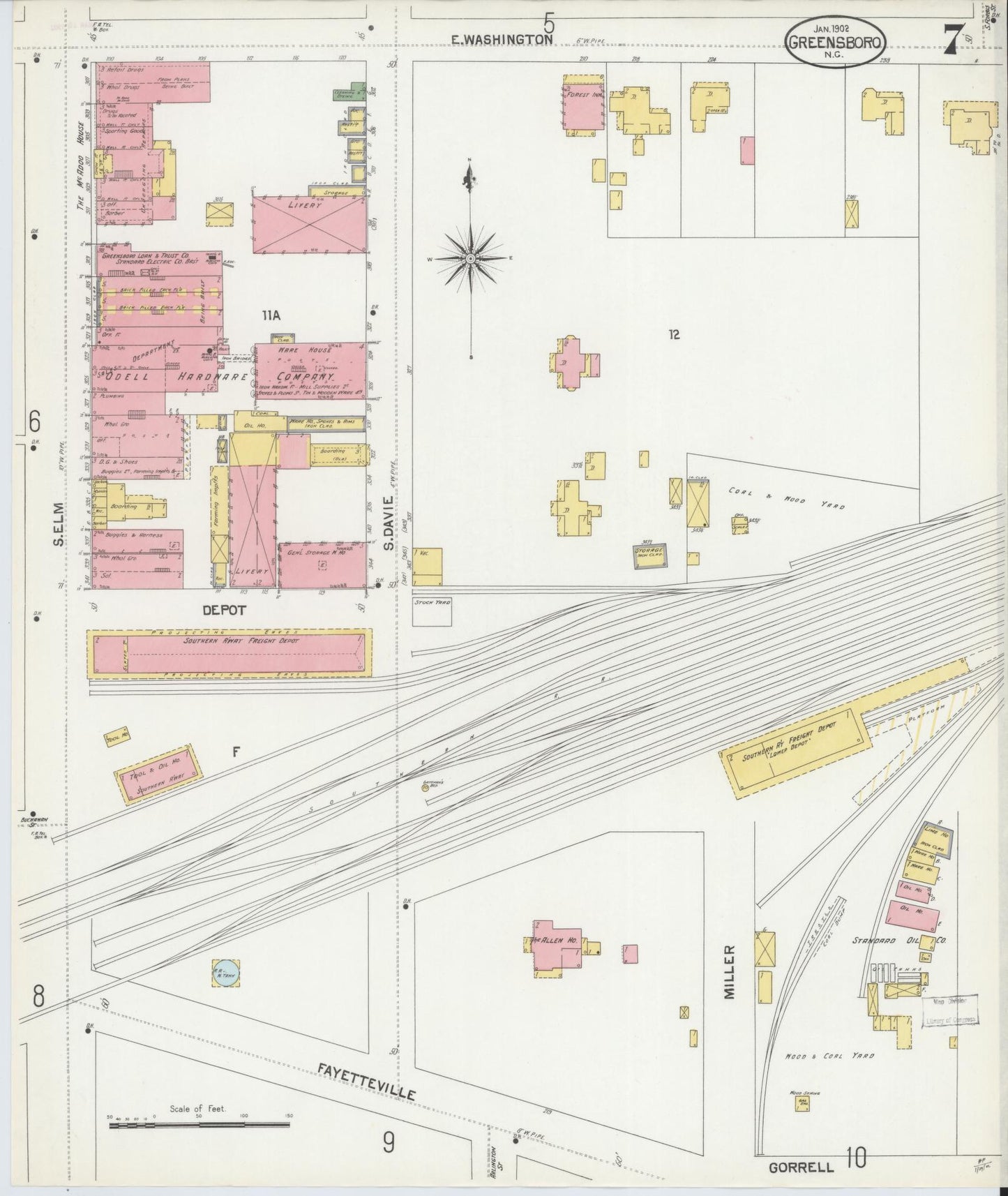 Sanborn Fire Insurance Map from Greensboro, Guilford County, North Carolina (1902), Sheet #0007 - Complete Map Set gallery image, historic Sanborn map, vintage wall art, North Carolina North Carolina