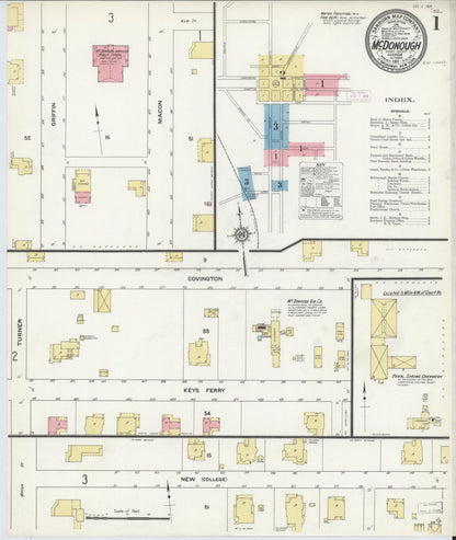 Sanborn Fire Insurance Map from Mcdonough, Henry County, Georgia (1911), Sheet #0001 - Complete Map Set gallery image, historic Sanborn map, vintage wall art, Georgia Georgia