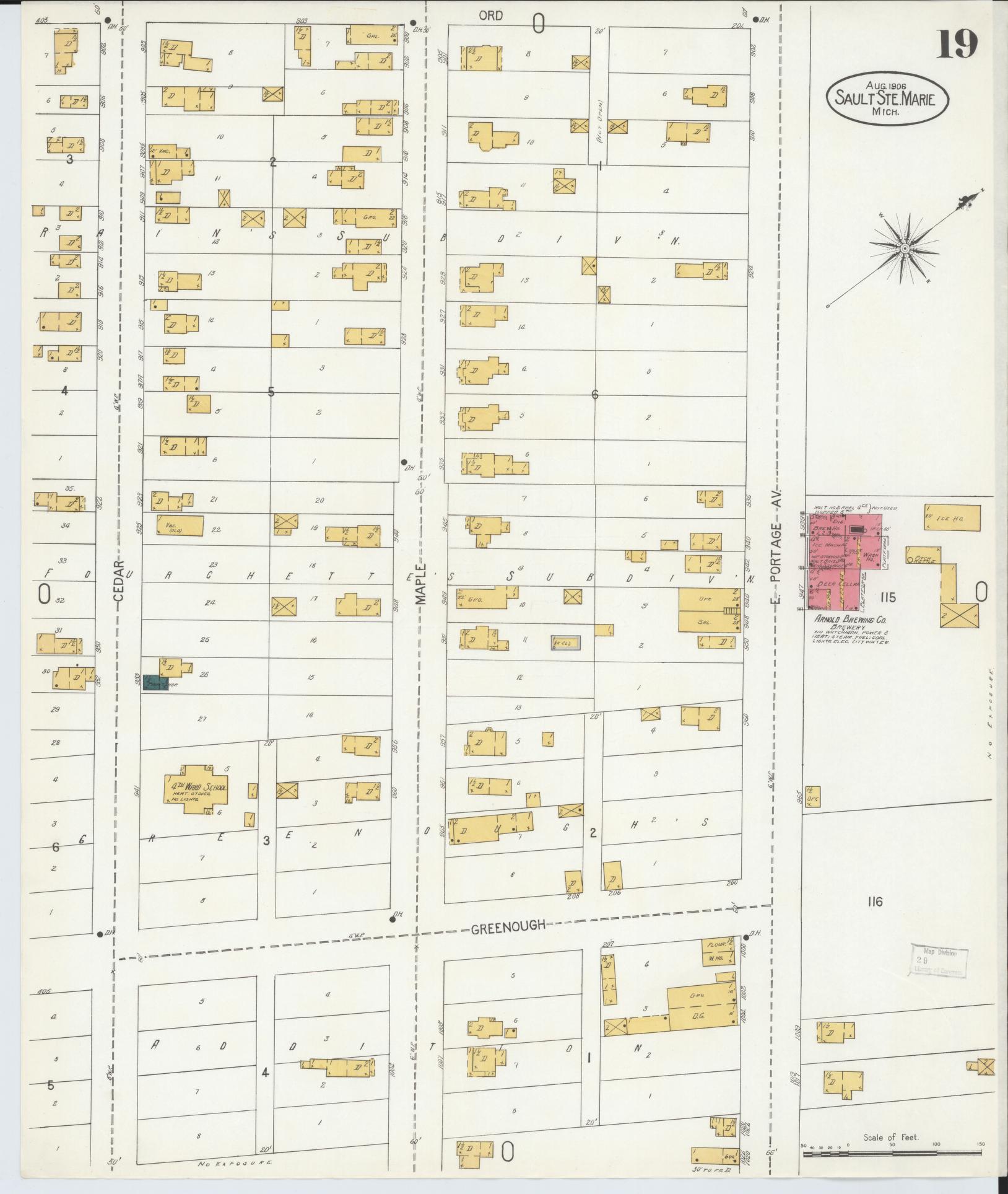 Sanborn Fire Insurance Map from Sault Sainte Marie, Chippewa County, Michigan (1906), Sheet #0019 - Complete Map Set gallery image, historic Sanborn map, vintage wall art, Michigan Michigan