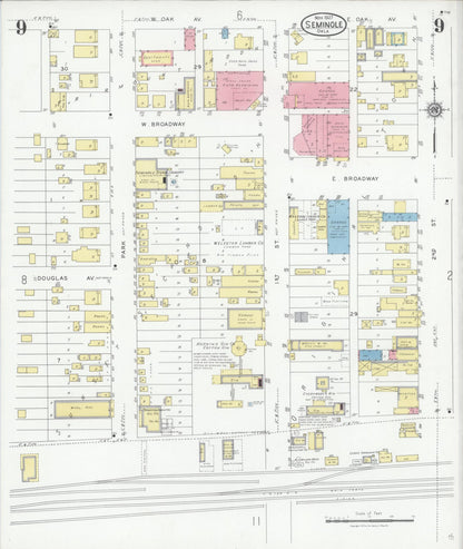 Sanborn Fire Insurance Map from Seminole, Seminole County, Oklahoma (1927), Sheet #0009 - Complete Map Set gallery image, historic Sanborn map, vintage wall art, Oklahoma Oklahoma