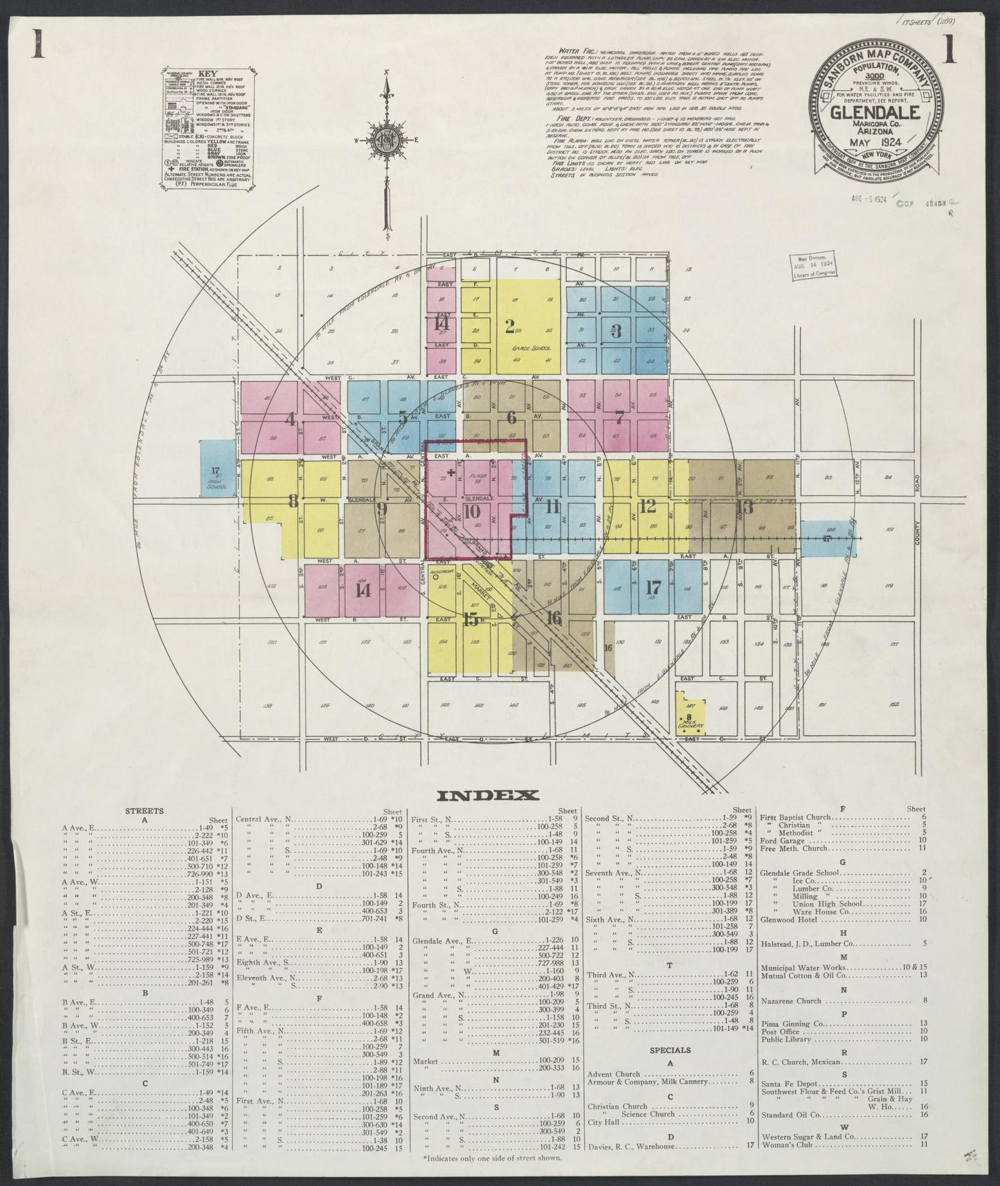 Sanborn Fire Insurance Map from Glendale, Maricopa County, Arizona (1924), Sheet #0001 - Complete Map Set gallery image, historic Sanborn map, vintage wall art, Arizona Arizona