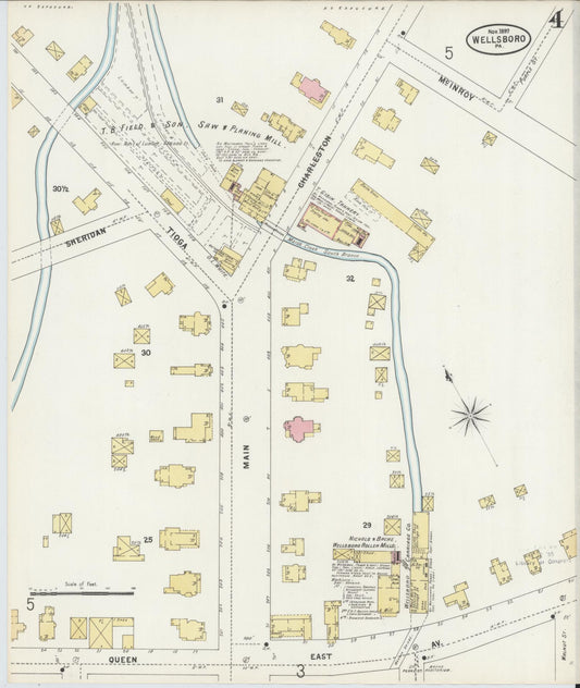 Sanborn Fire Insurance Map from Wellsboro, Tioga County, Pennsylvania (1897), Sheet #0004 - Historic Sanborn Fire Insurance Map Print, vintage old map wall art, antique decor, genealogy gift, Pennsylvania Pennsylvania map