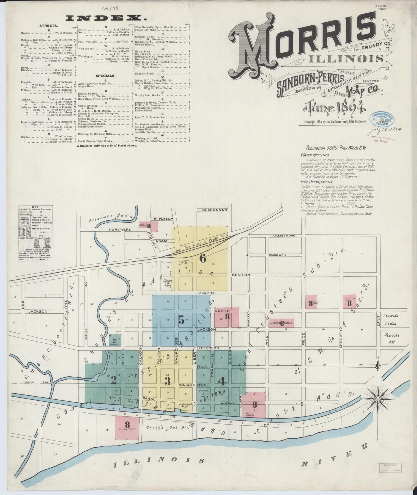 Sanborn Fire Insurance Map from Morris, Grundy County, Illinois (1894), Sheet #0001 - Complete Map Set gallery image, historic Sanborn map, vintage wall art, Illinois Illinois