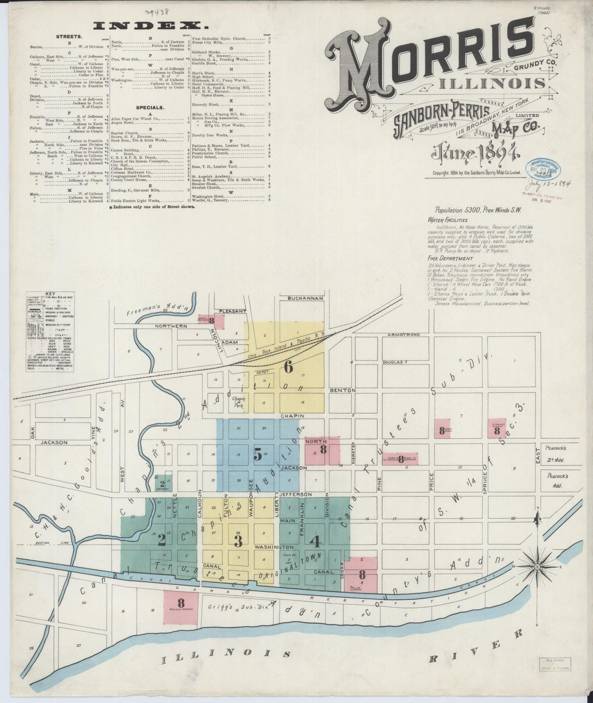 Sanborn Fire Insurance Map from Morris, Grundy County, Illinois (1894), Sheet #0001 - Complete Map Set gallery image, historic Sanborn map, vintage wall art, Illinois Illinois